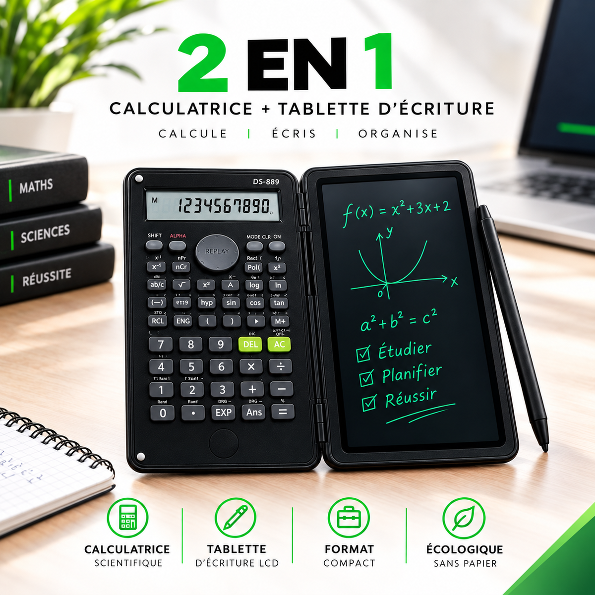 Calculatrice scientifique avec tablette d'écriture LCD