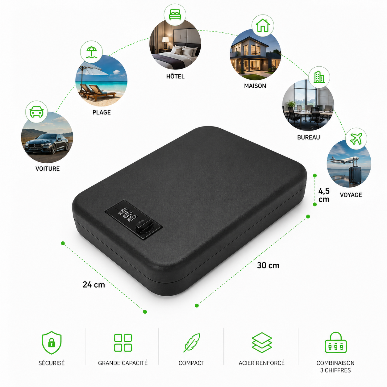 SecureBox™ – Coffre-Fort Portable à Combinaison