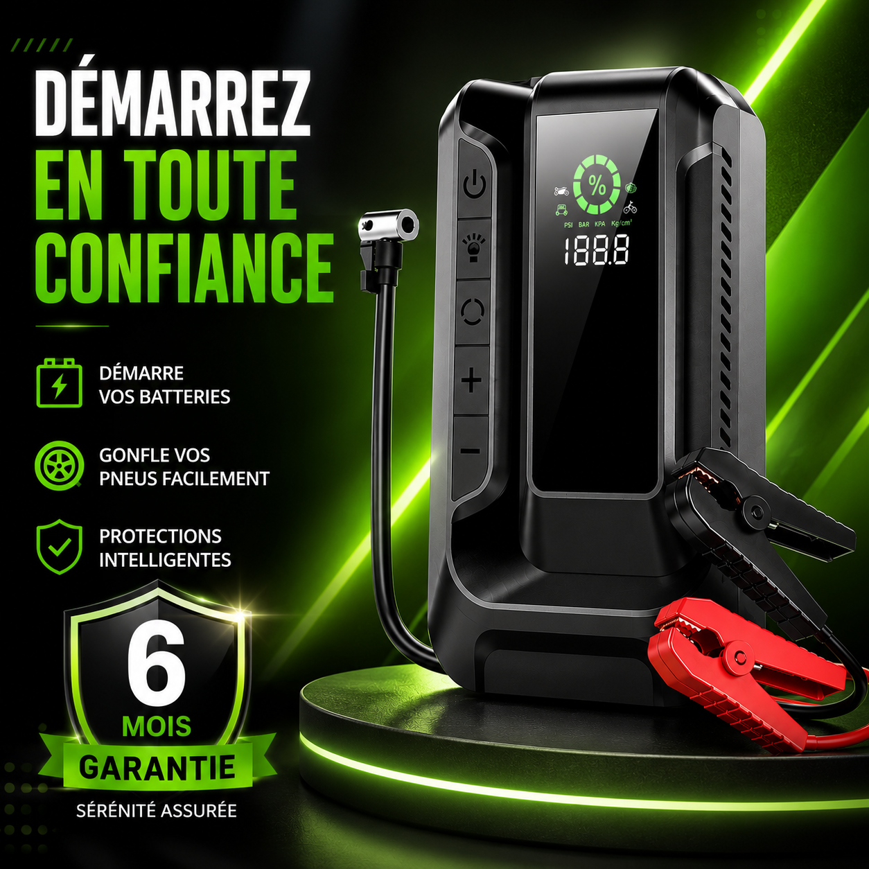 Booster de Démarrage Auto 4-en-1 Intelligent – 10000 mAh