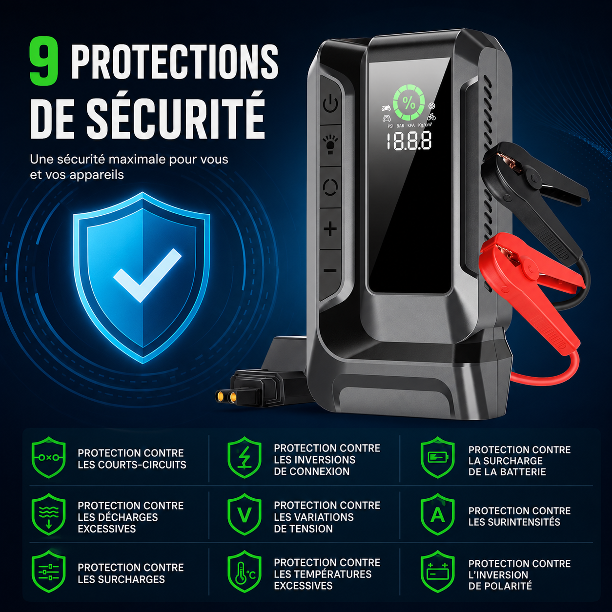 Booster de Démarrage Auto 4-en-1 Intelligent – 10000 mAh