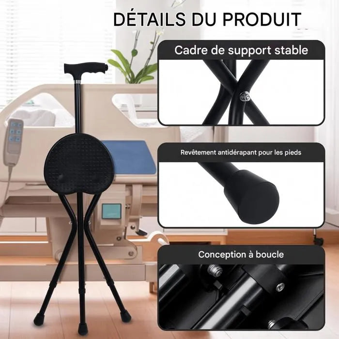 Canne avec Siège Pliable 2-en-1